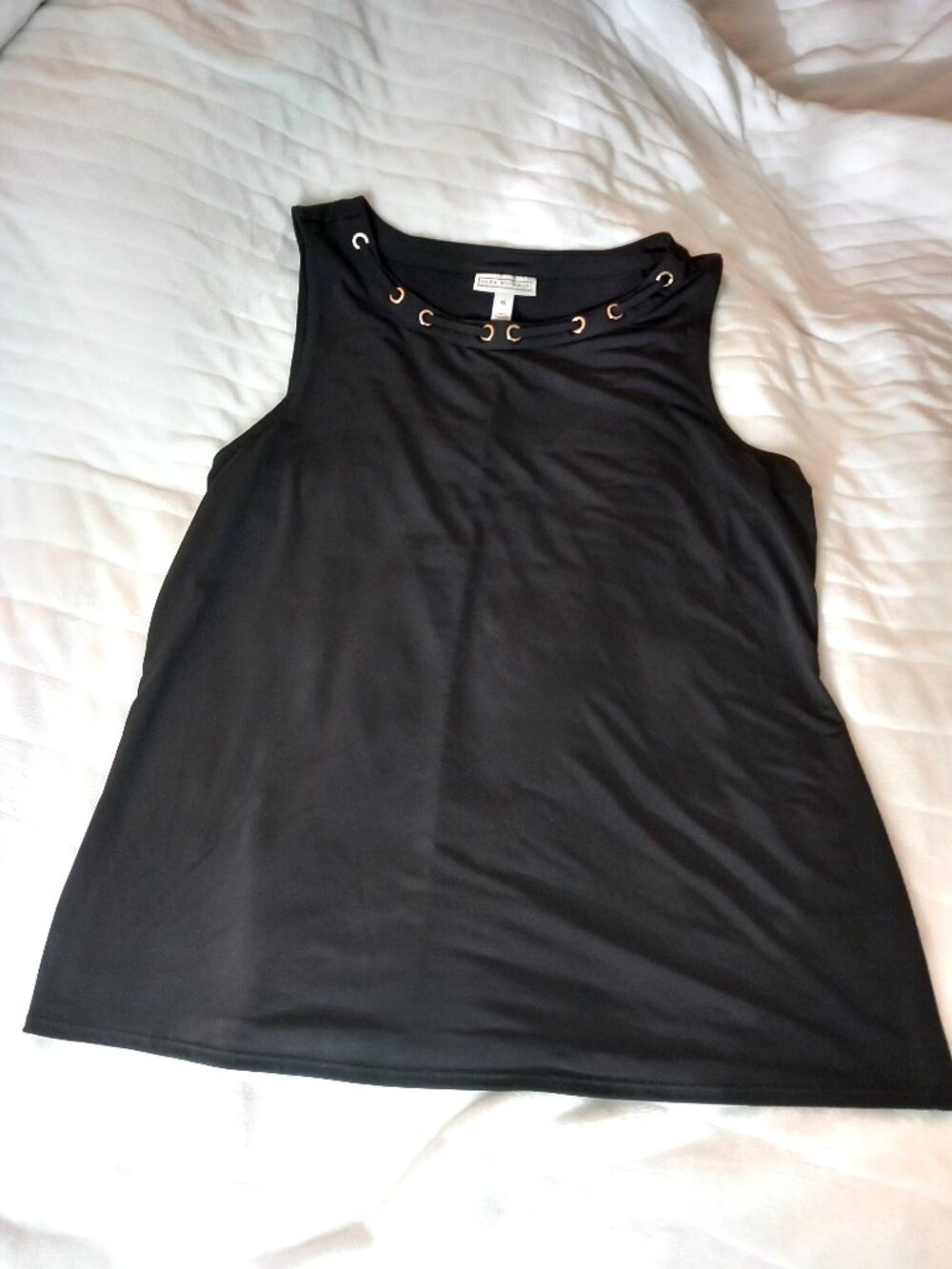 Dressy Black Dana Buchman Sleeveless Shirt with gold accents